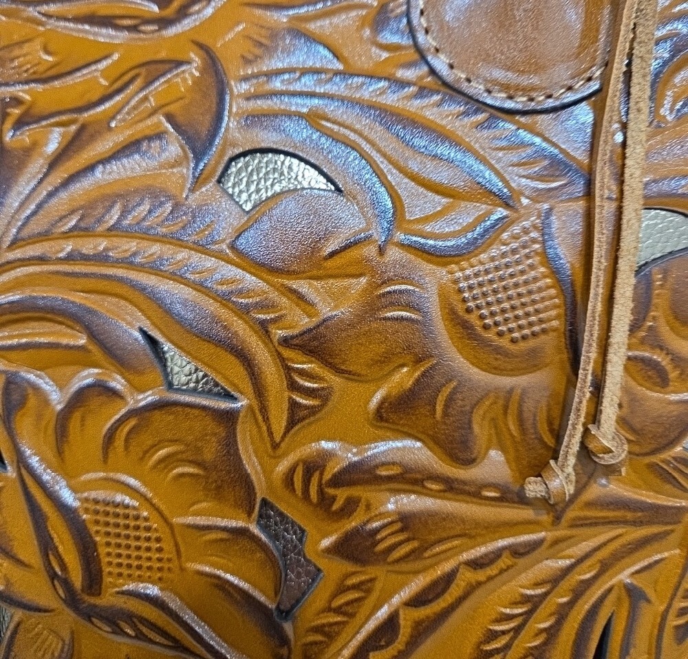 Patricia Nash Large Handcrafted Brown Floral Tooled Leather Tote Bag 13x11x5 - Picture 2 of 8